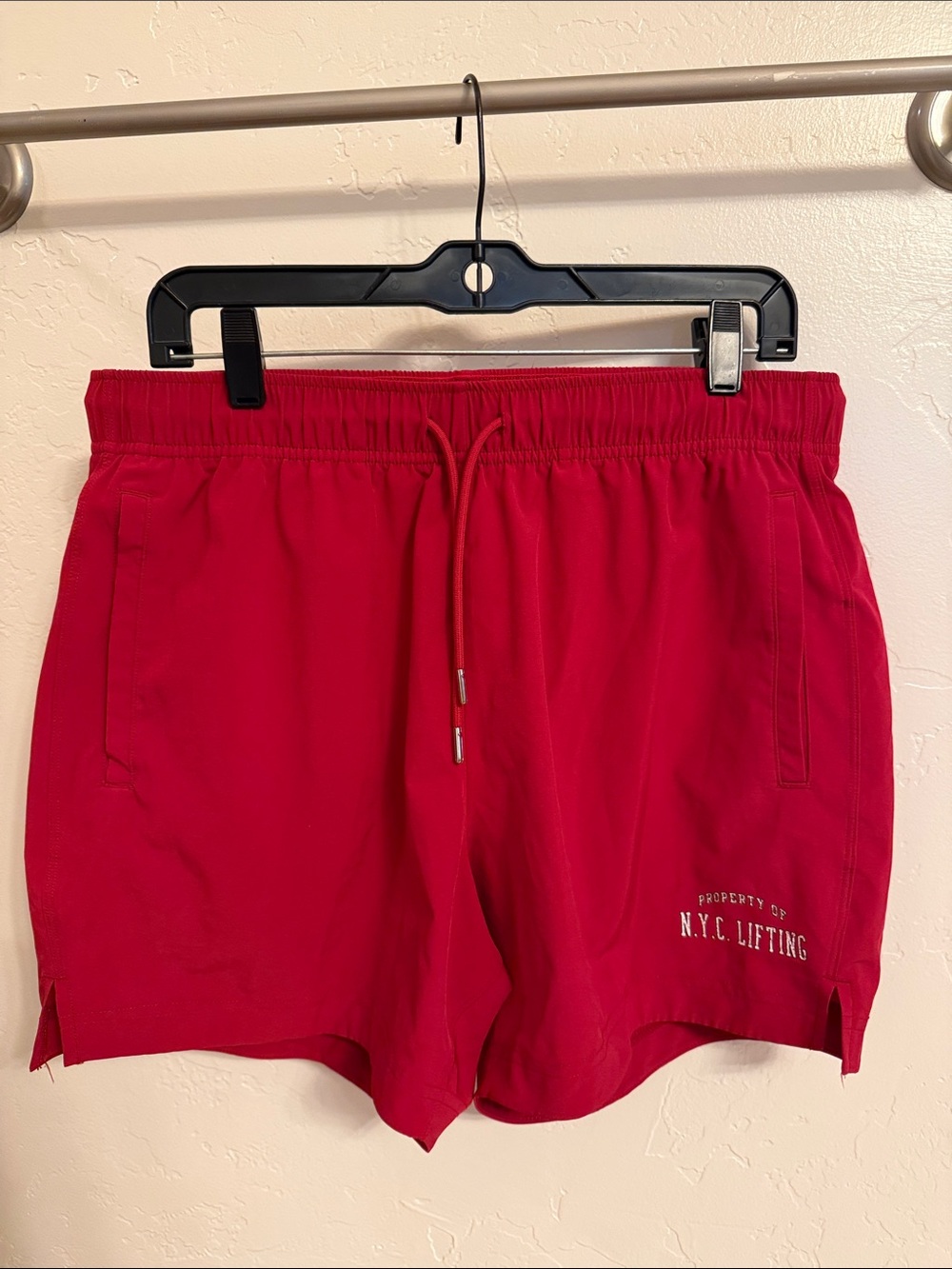 Men's Red Athletic Shorts with N.Y.C. Lifting Logo